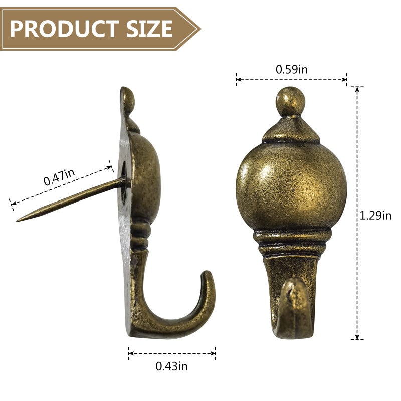 Svaitend 20 Pcs Zinc Alloy Pushpin Hook Hanger Reusable Hanging Hooks (Bronze) - Image 2